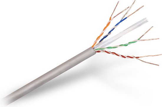 Câble réseau RJ45 Cat.6 UTP rigide AWG24, gris, bobine de 100 mètres, 100 % cuivre pour l'installation