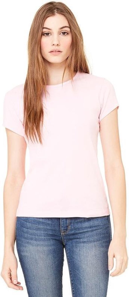 Basic t-shirt licht roze met ronde hals voor dames - Dameskleding shirtjes XL
