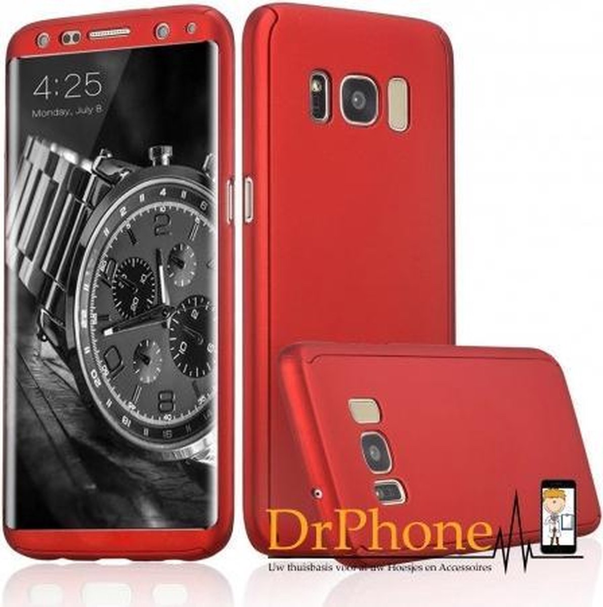 S8+ 360 ° case - full body hoesje - voor en achter CNC full coverage - rood -