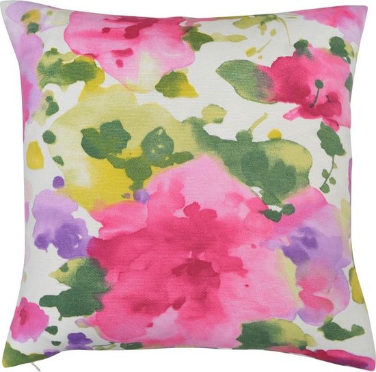 The Cushion Shop Aquarelle Flowers - Sierkussenhoes - 44x44 cm - Roze