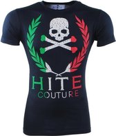 Hite Couture - Heren T-Shirt - Ronde Hals - Skull - Strass Stenen - Slim Fit - Matever - Navy