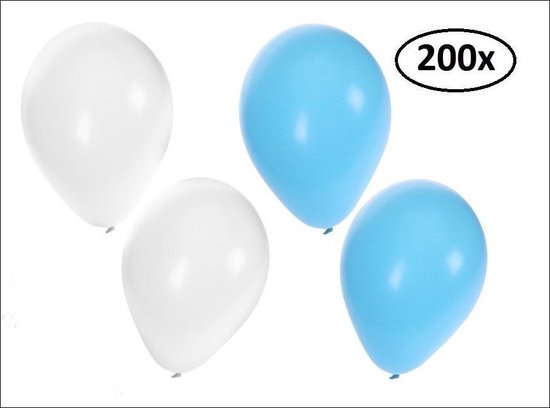 Ballons hélium 200x bleu clair et blanc