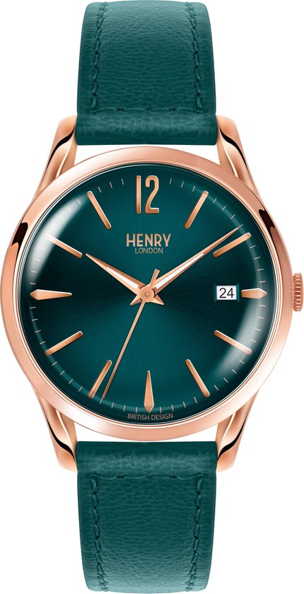 Henry London Unisex Horloge Stratford HL-S-0134 - leer - blauw - 39 mm