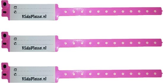SOS polsbandjes – Set van 3 Naambandjes met kindveilige sluiting - ID bandjes – 06 armbandjes – Infobandjes - KidsPlaza.nl Neon Roze