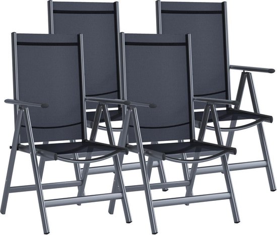Tuinstoel standenstoel aluminium antraciet 7 standen set van 4 stuks |  bol.com