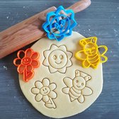 Koekjesvorm | 3-delige set | Lachende Figuurtjes | Bij - Zon - Bloem | Cookie cutter | Uitsteekvorm | Bakvorm | 8cm