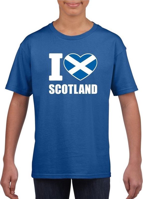 Blauw I love Schotland fan shirt kinderen 110/116