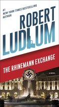 Boekomslag van 'The Rhinemann Exchange' door Robert Ludlum met een foto van een fontein op een plein 's nachts en een hakenkruis medaille.