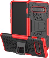 Rugged Kickstand Back Cover - Samsung Galaxy S10 Hoesje - Rood
