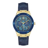 GUESS Watches W0289L3 Jet Setter - Horloge - Leer - 39 mm - Blauw