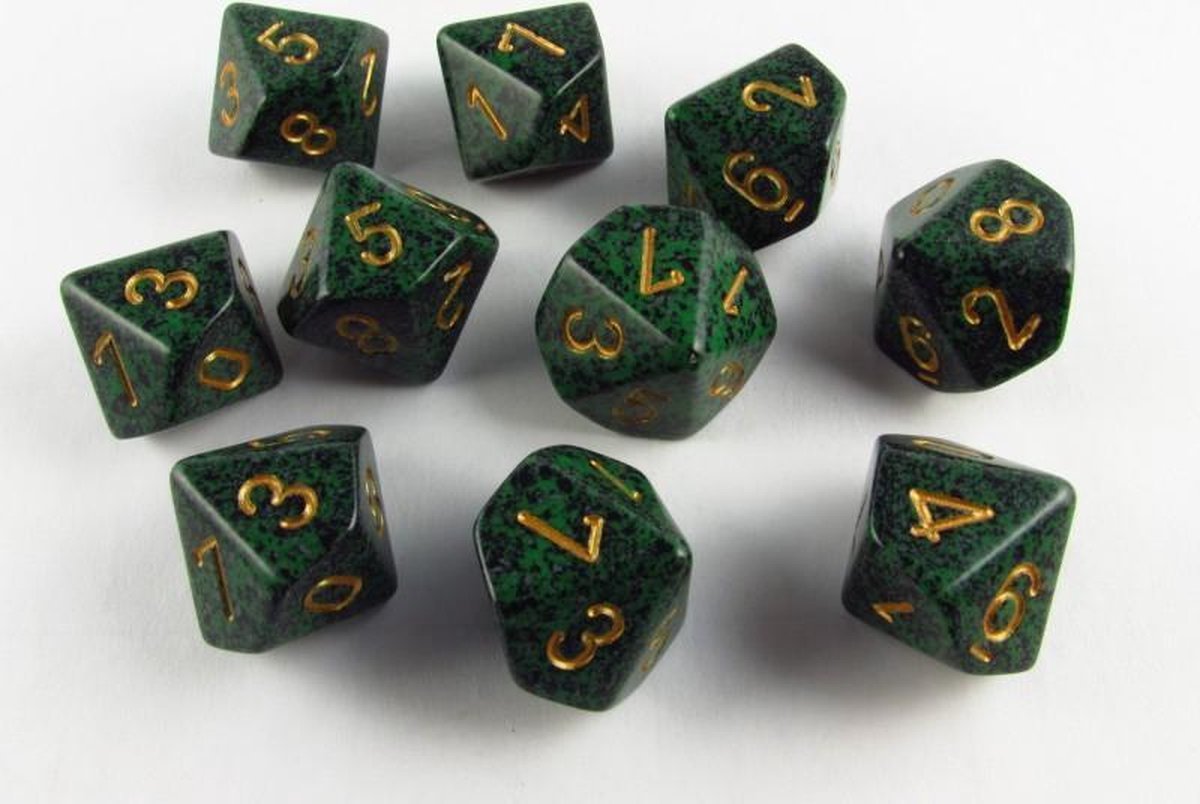Chessex Golden Recon gespikkeld D10 Dobbelsteen Set (10 stuks)