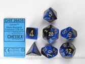 Jeu de dés Chessex , 7 polydice, Gemini noir-bleu avec or