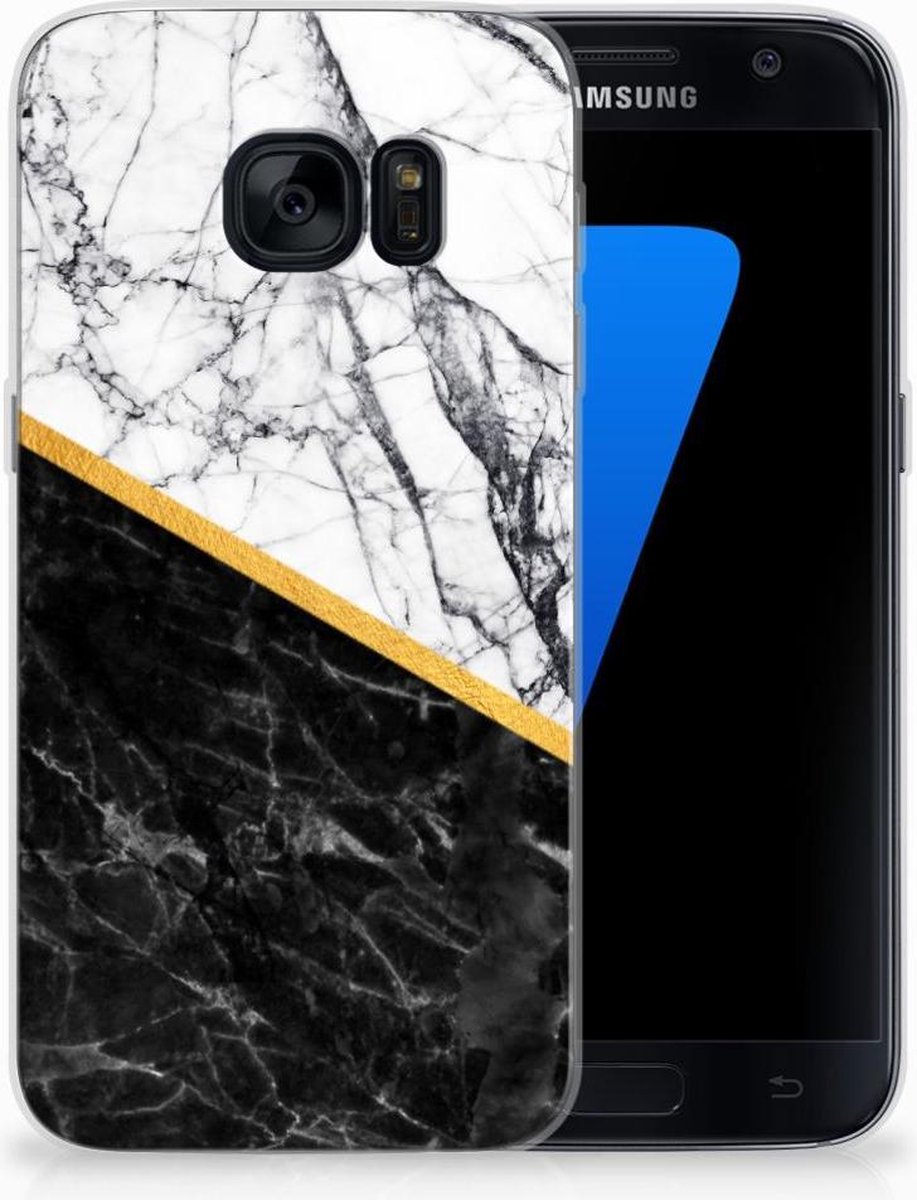 Samsung Galaxy S7 TPU Siliconen Hoesje Marmer Wit Zwart - Origineel Cadeau Man