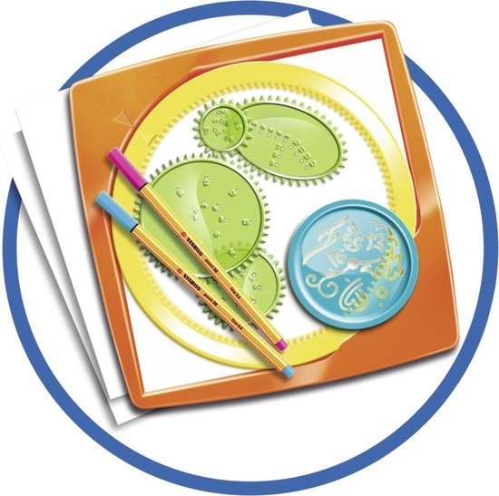 Ravensburger Spiral Designer speelgoed, met twee pennen, tandwielen en papier.