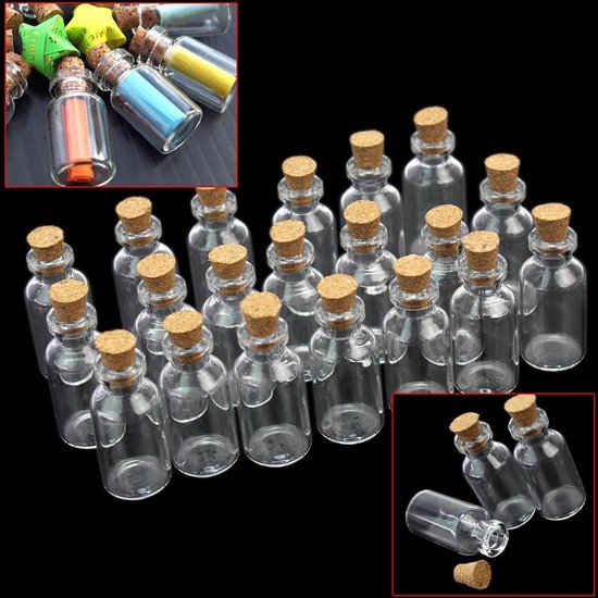 Elektropositief duizelig Aan Kleine Glazen Mini Flesjes Met Kurk - 20 Stuks 5Ml - Lege Glas Decoratie  Flesjes | bol.com
