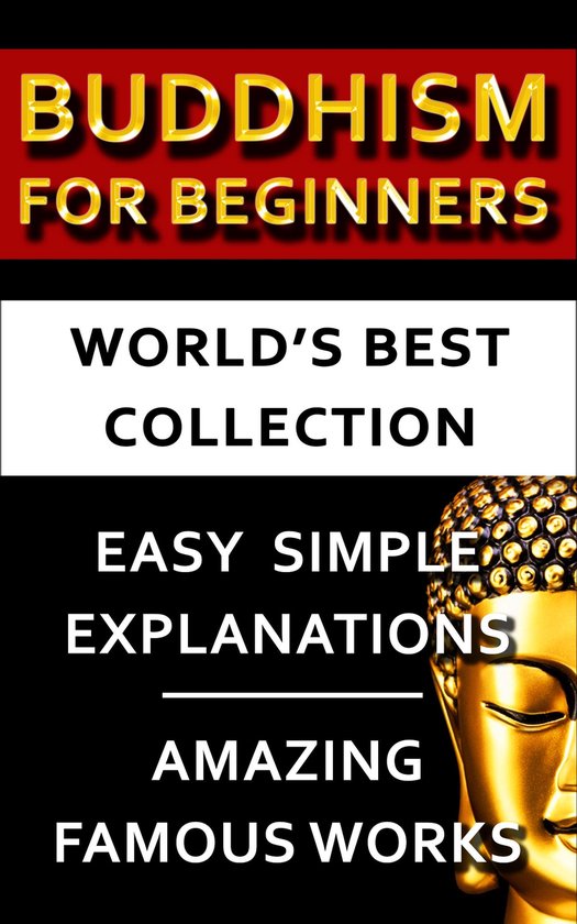 Boekomslag met de titel BUDDHISM FOR BEGINNERS. Rechtsonder een gouden Boeddhabeeld.