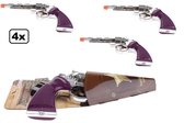 4x Pistool met riemkoord zilver 20cm - Western cowboy wild west