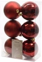 6x Donkerrode kunststof kerstballen 8 cm - Mat/glans - Plastic kerstballen - Kerstboomversiering donkerrood