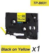 1x Brother Tze-631 TZ-631 Compatible pour les bandes d'étiquettes Brother P-touch - Noir sur jaune - 12 mm