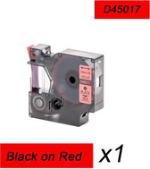 1x Compatible voor Dymo 45017 Standard Label Tape - Zwart op Rood - 12mm