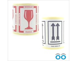 Set - Verhuis stickers - verzend etiketten - 500 stickers This Side Up - 500 stickers Breekbaar - Handzame rol - 110mm x 80mm