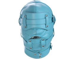 Banoch - Inferno Bondage Mask blue - blauw pu leren bondage masker met Gag & oogbedekking | BDSM