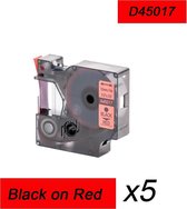 5x Compatible voor Dymo 45017 Standard Label Tape -  Zwart op Rood  - 12mm