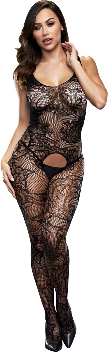 Baci - Crotchless Jacquard Bodystocking One Size