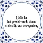 Tegeltje met Spreuk (Tegeltjeswijsheid): Liefde is; het geweld van de storm en de stilte van de regenboog + Kado verpakking & Plakhanger