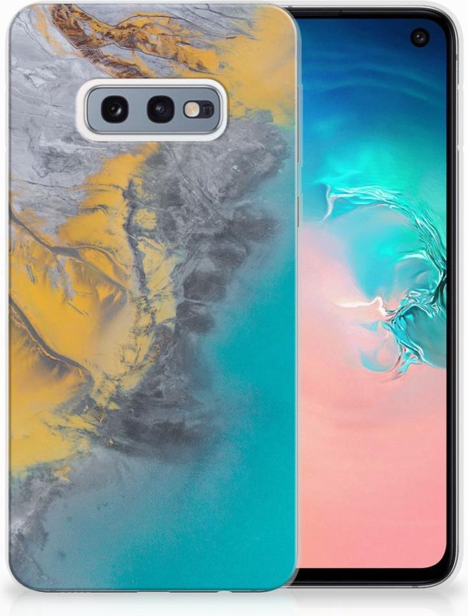 Samsung Galaxy S10e TPU Siliconen Hoesje Marble Blue Gold