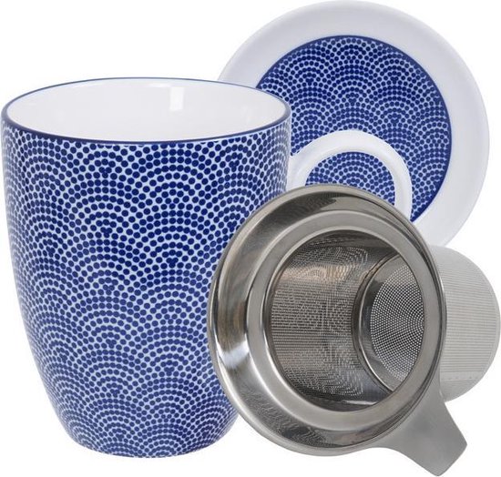 Tokyo Design Studio Nippon Blue Soucoupe à Thé - Design Japonais - Motif Vagues - Bleu et Blanc