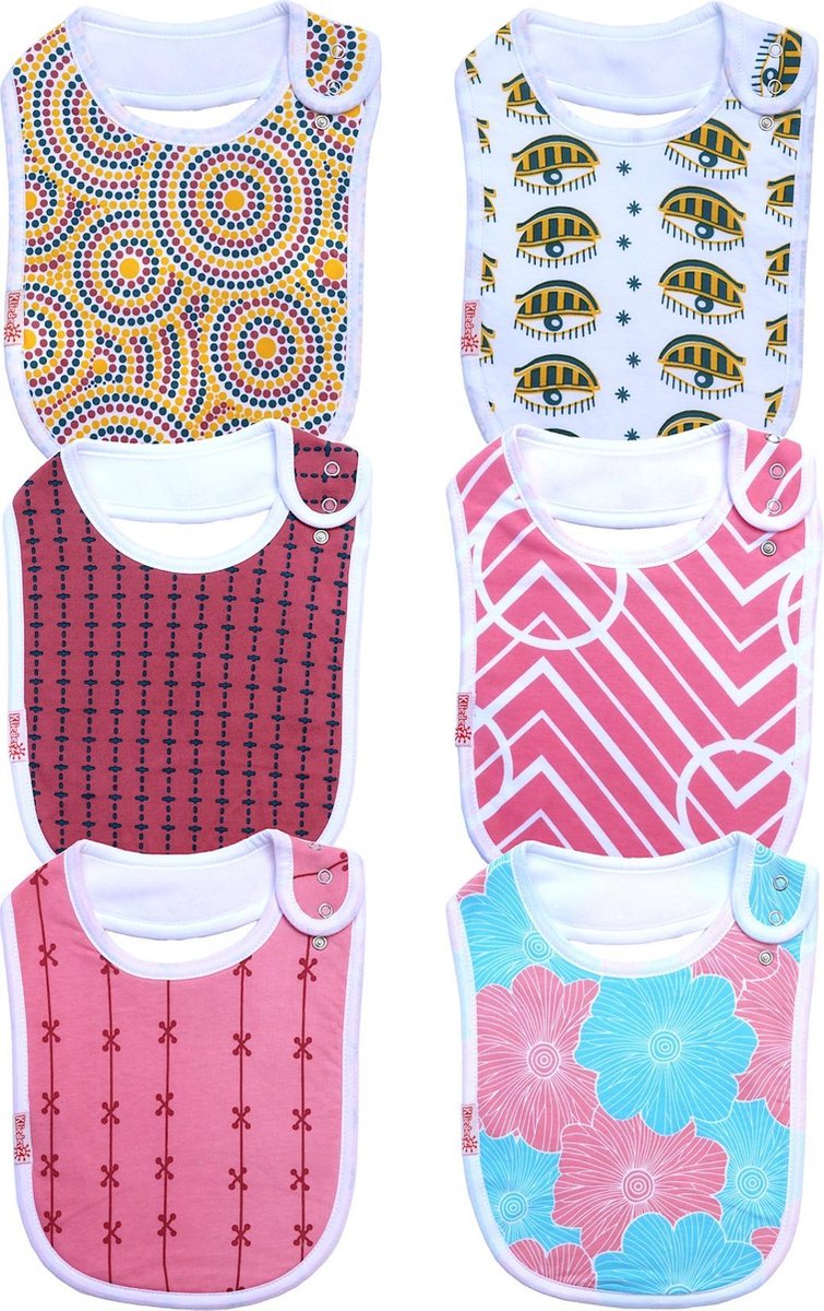 Goedkoopste Slabbetjes baby | 6 eetslabben organisch katoen | t/m 3 jr | KliederZ hippe meisjes slabbers FB03