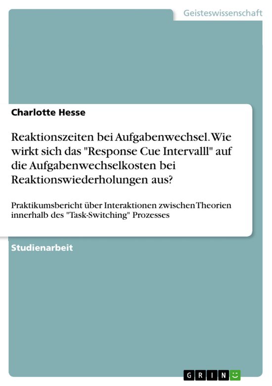 Reaktionszeiten bei Aufgabenwechsel. Wie wirkt sich das "Res ... - cover