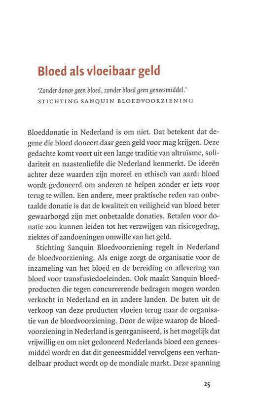 Pagina 25 met tekst en uitleg over bloed als vloeibaar geld en de Stichting Sanquin.