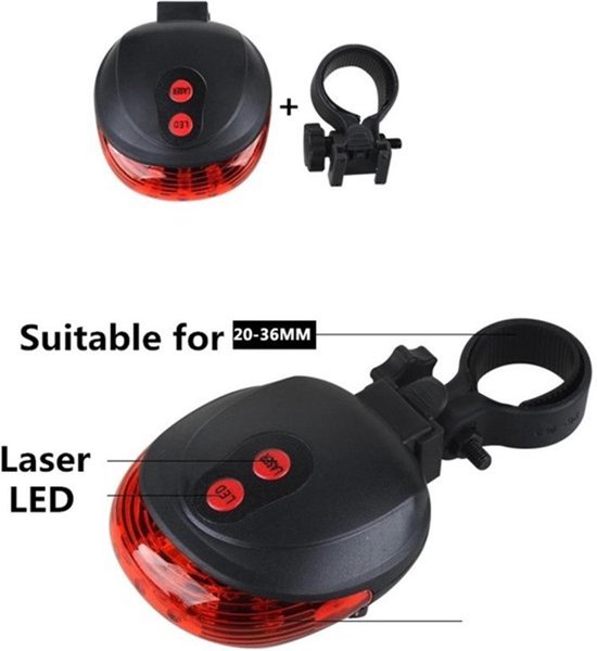 Laser achterlicht fietsverlichting - fietslamp met laser - regenbestendig — afbeelding 4