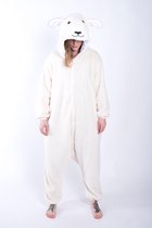 KIMU Onesie schaap pak lammetje kostuum - maat L-XL - schapenpak jumpsuit huispak