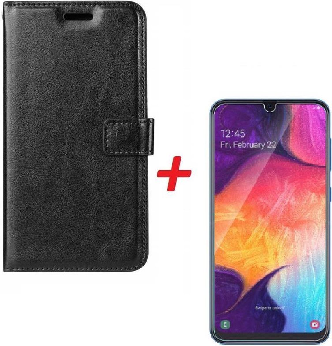 Samsung Galaxy A70/A70s Portemonnee hoesje zwart met Glazen screenprotector