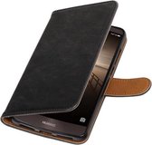 Zwart Pull-Up PU booktype wallet cover hoesje voor Huawei Mate 9