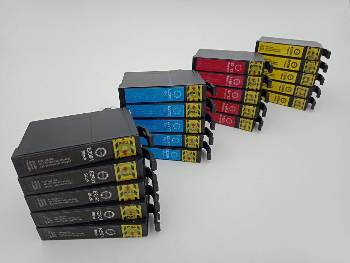 KATRIZ® huismerk inkt voor Epson 5x T2991XL BK  + 5x T2992XL C +5x T2993XL M + 5x T2994XL Y |(20stuks) - Met chip