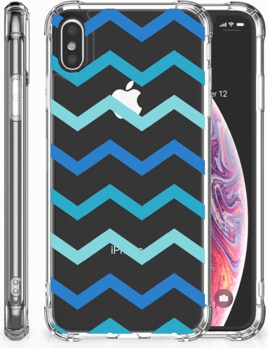 Apple iPhone Xs Max Doorzichtige Silicone Hoesje Zigzag Blauw
