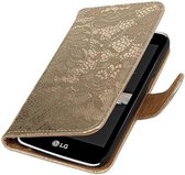 Lace Bookstyle Wallet Case Hoesjes Geschikt voor LG K4 Goud