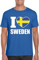 Blauw I love Zweden fan shirt heren L