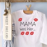 Rompertje baby tekst cadeau eerste moederdag mama was hier kusjes lippenstift afdruk | Lange mouw | wit | maat 74/80