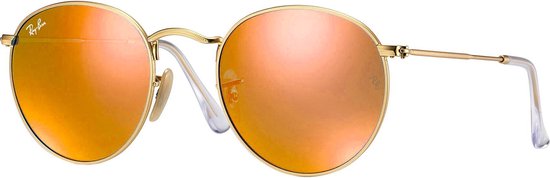 kwaadaardig Waardig Doe mijn best Ray-Ban RayBan Round Flash Lenses - goud montuur met oranje gespiegelde  lenzen - 50 mm... | bol.com