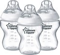 Tommee Tippee Closer to Nature - zuigflessen - langzame speen met antikrampjesventiel, 260 ml - verpakking van 3 - transparant