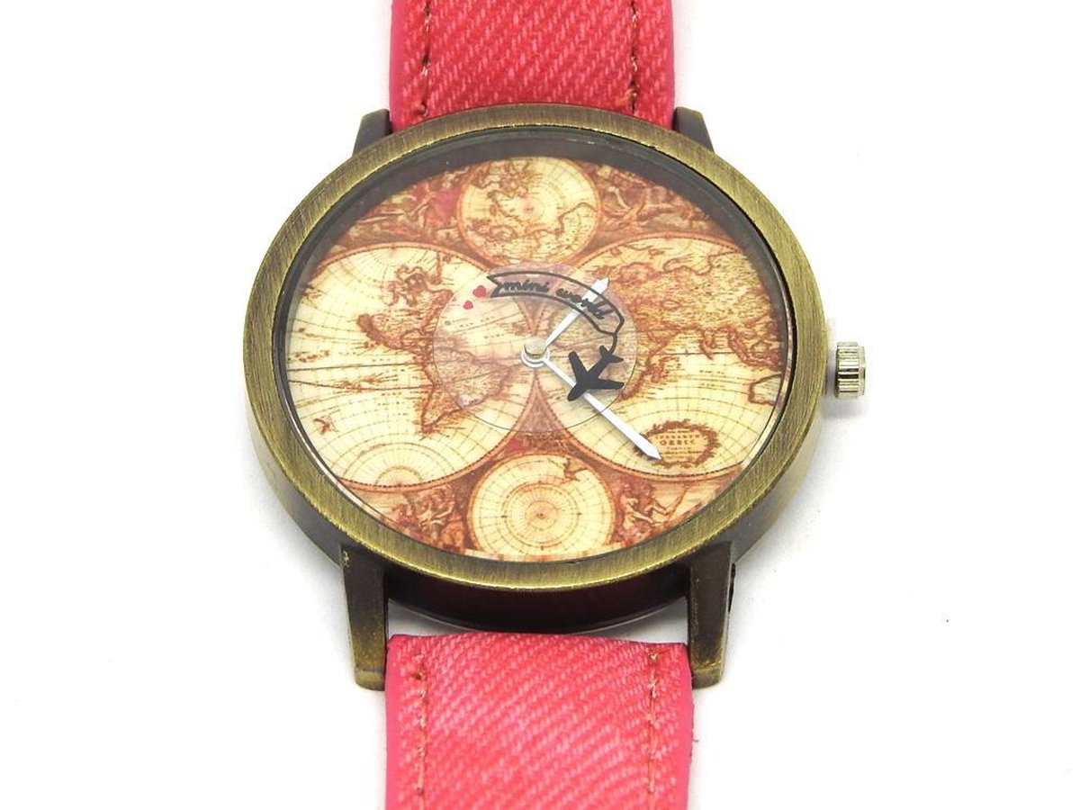Horloge met wereldkaart en vliegtuig rood vintage