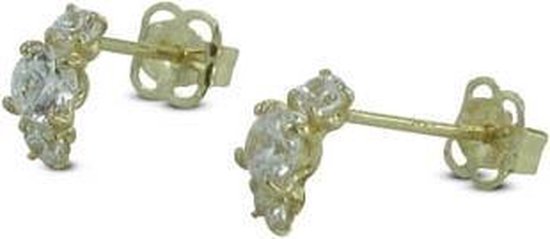 Silventi 121101598 Clous d'oreilles en or 14 carats - 3 zircones 2 et 3 mm - longueur 7 mm - couleur or jaune