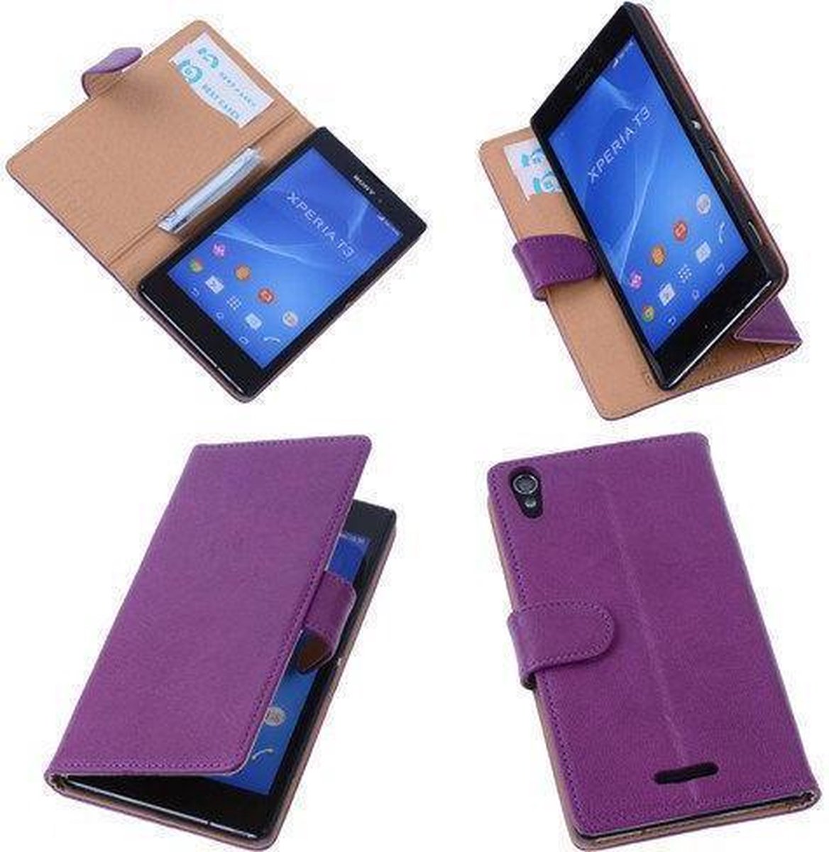 BestCases Lila Sony Xperia T3 Stand Echt Lederen Booktype Hoesje