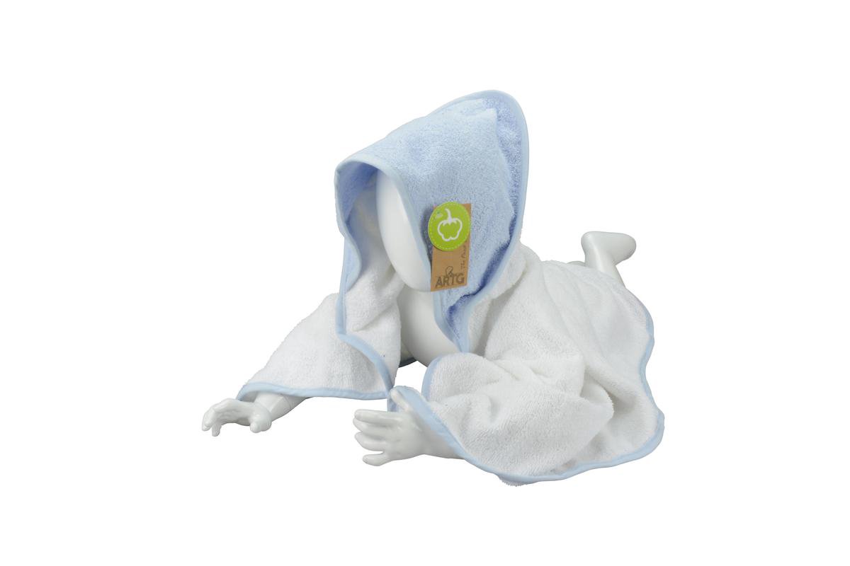 ARTG® Babiezz - Babycape - Baby Badcape - Kraamkado - 100% Katoen - Wit/Lichtblauw