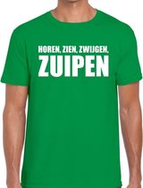 Horen zien zwijgen ZUIPEN tekst t-shirt groen heren - feest shirt Horen zien zwijgen ZUIPEN voor heren XL